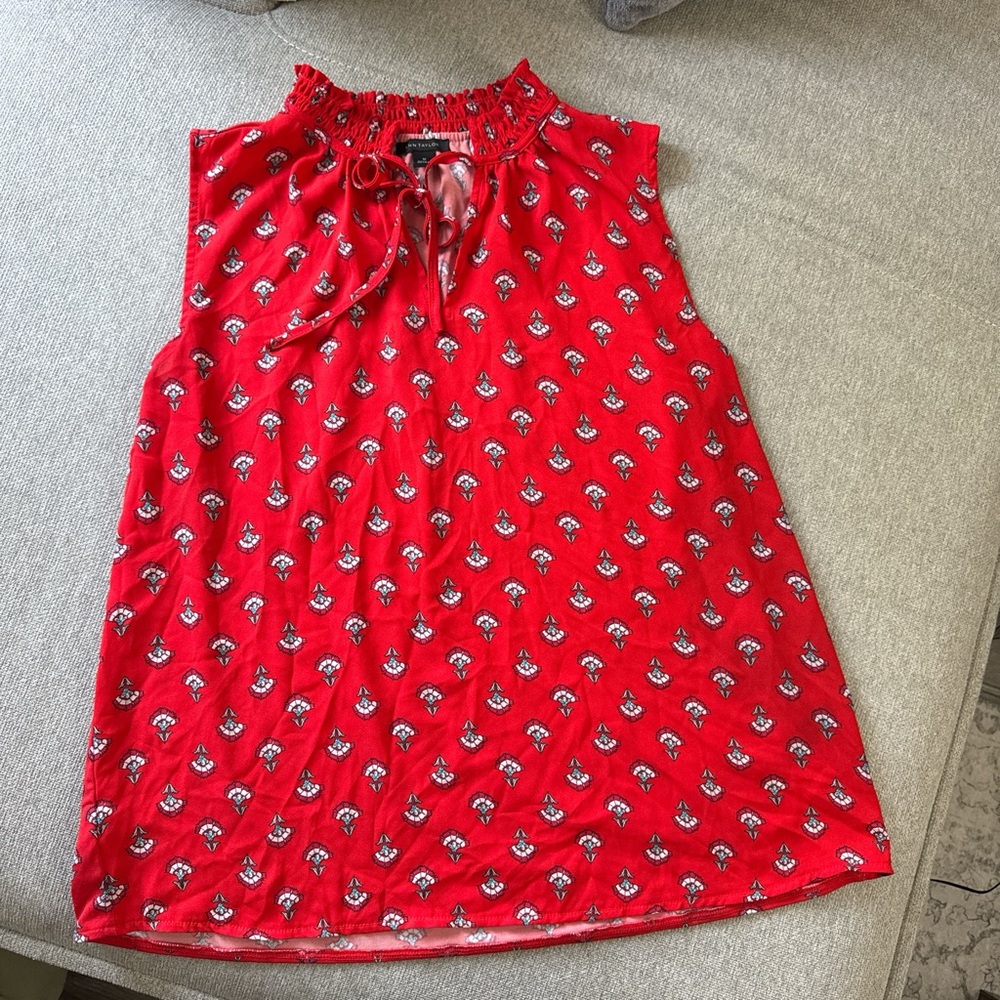 Ann Taylor Red Sleeveless Blouse